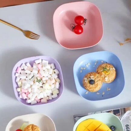 Kitchen Accessories Square Plastic Dinner Plate Set Set of 10 Pcs Colorful Snacks Breakfast Plate with Stand Kitchen Tools 10Pcs MultiColor - Image 3