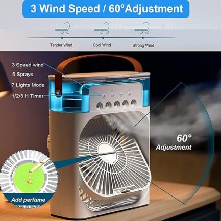 Portable Air Conditioner Fan Fine Mist Water Humidifier Function 3 in 1